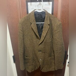Harris Tweed 100% Virgin Scottish Wool Vintage Men's Brown Herringbone Blazer
